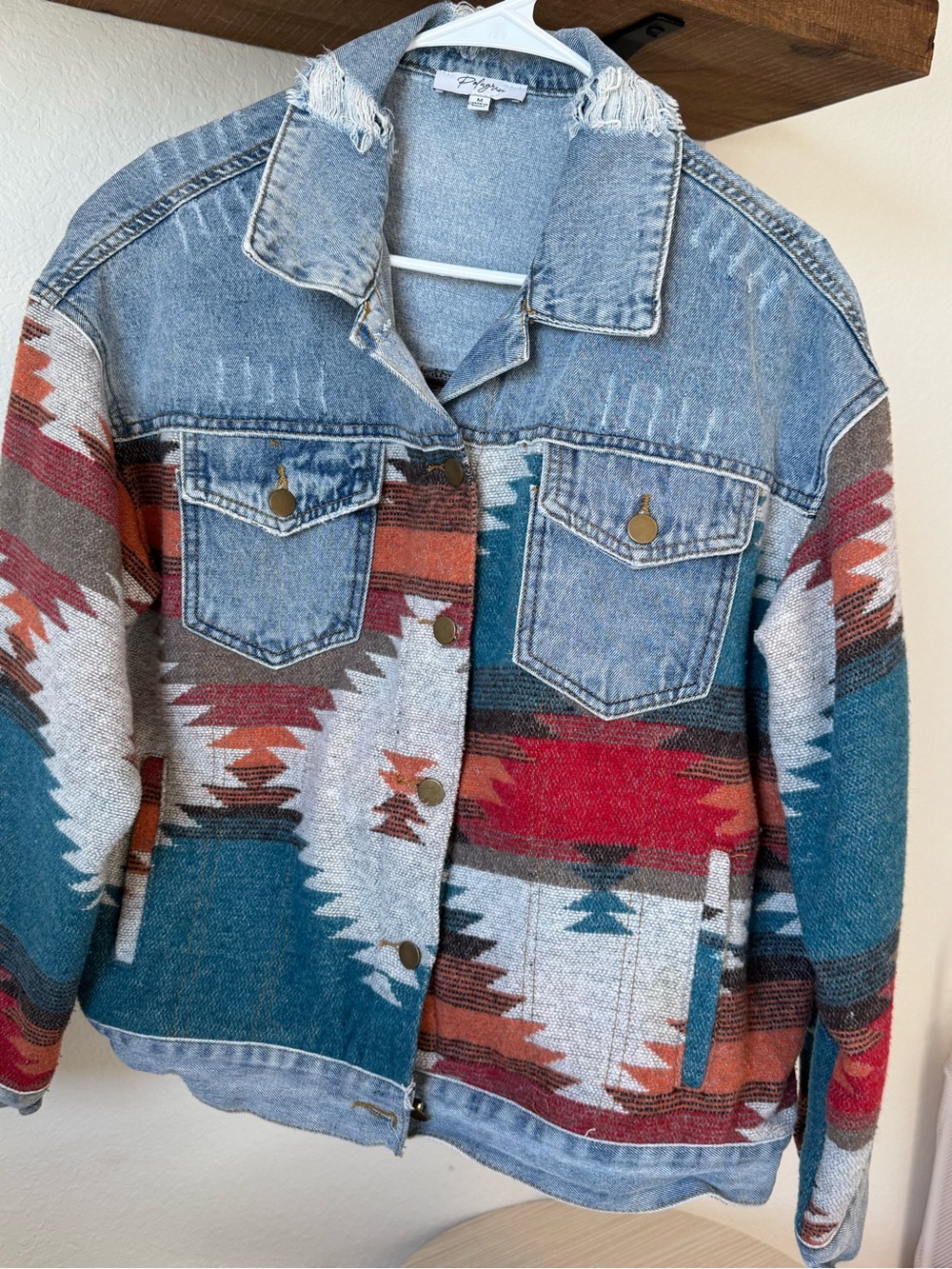 Women’s Patchwork Denim Aztec Jacket - Multicolor size Medium